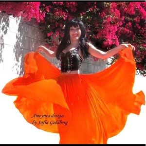 Orange chiffon skirt double circle Ameynra design 730" New